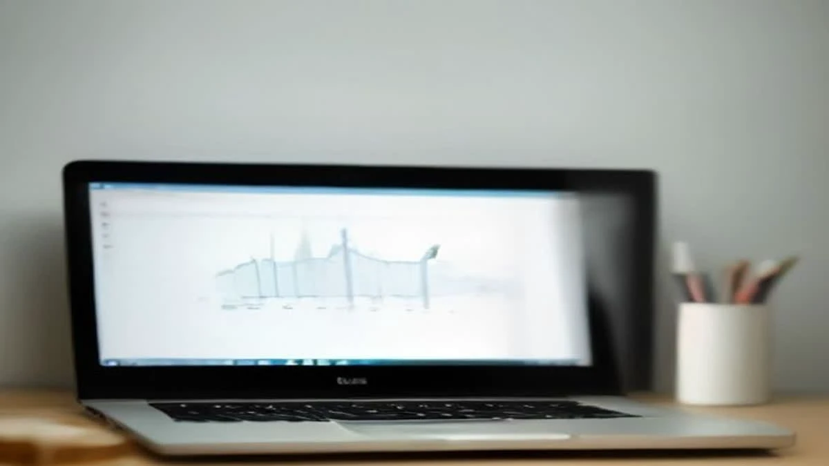 A laptop and a smartphone on a bright desk, the phone showing an abstract rising earnings chart in daylight